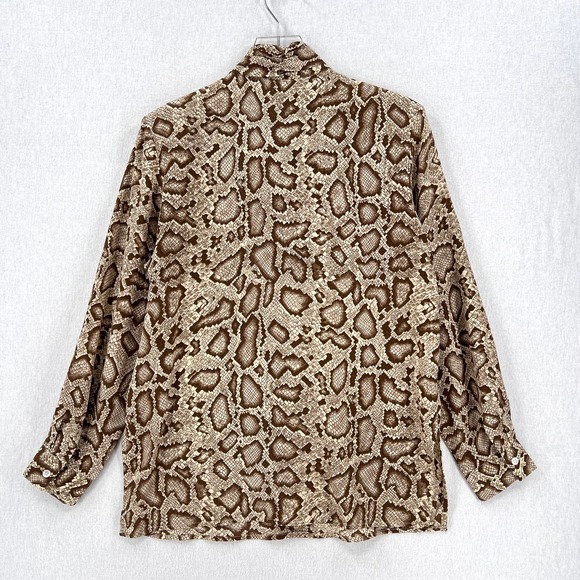 BALLA VALENTINA Shirt Womens Medium Cream Brown Snake Python Print Silk Blouse - Picture 6 of 16